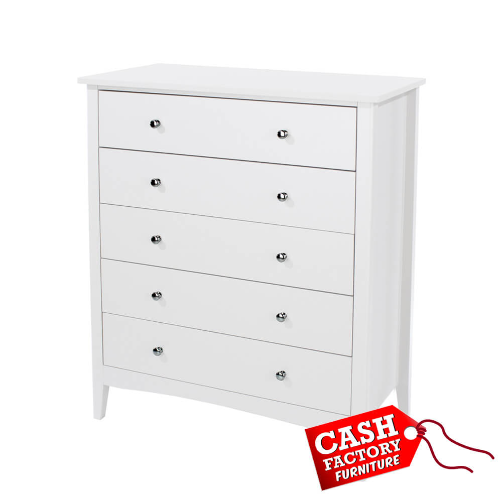 Como White 5 Drawer Chest – Cash Factory Furniture