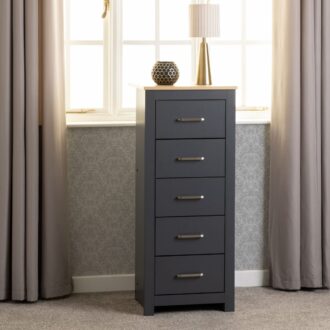 Portland 5 Drawer Narrow Chest - Grey Oak Effect