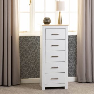 Portland 5 Drawer Narrow Chest - White Oak Effect